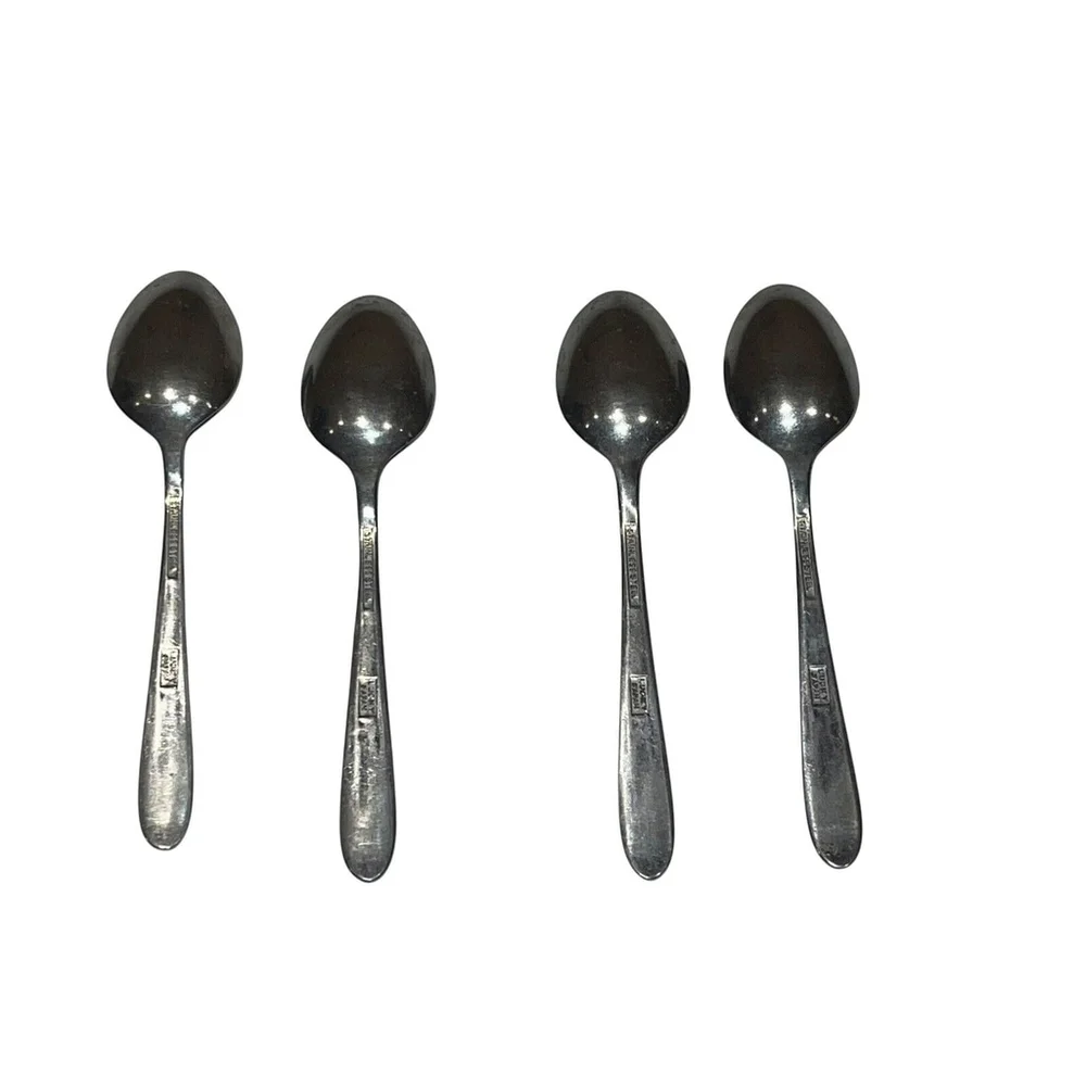Lucky Vintage MCM Stainless Steel 4 Piece Set Baby Spoons Made Im Japan RARE HTF